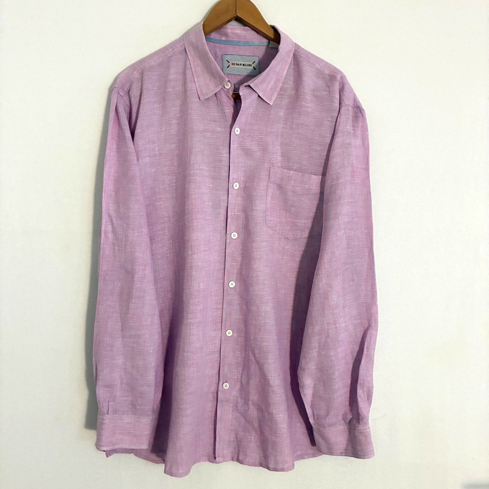 32 Bar Blues Linen‎ Shirt Mens XXL Striped Button Up Breathable Travel Resort